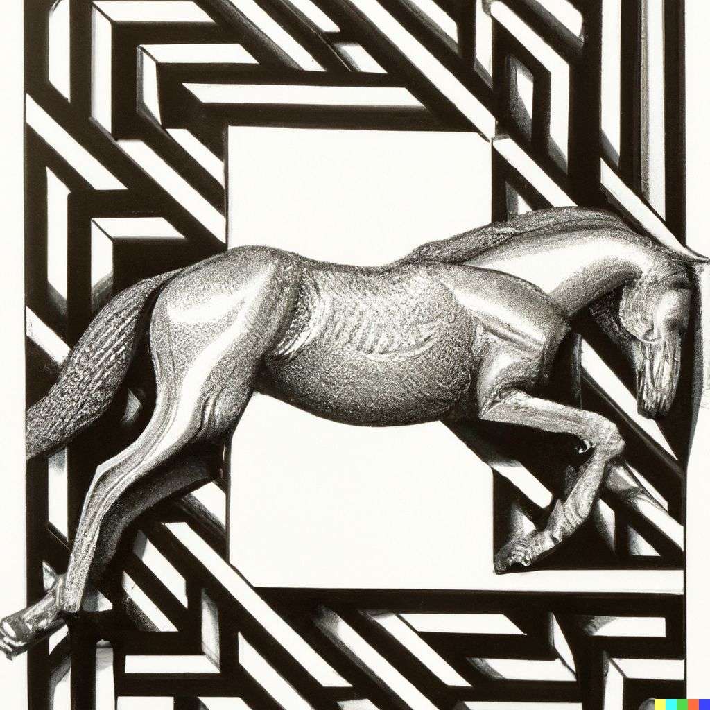 a horse, lithography by Escher